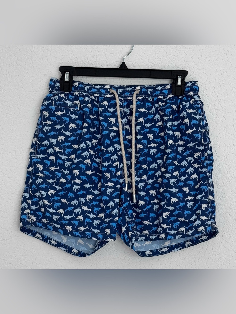MC2 Saint Barth Men's Shark-Print Swim Shorts - Navy & White & Blue